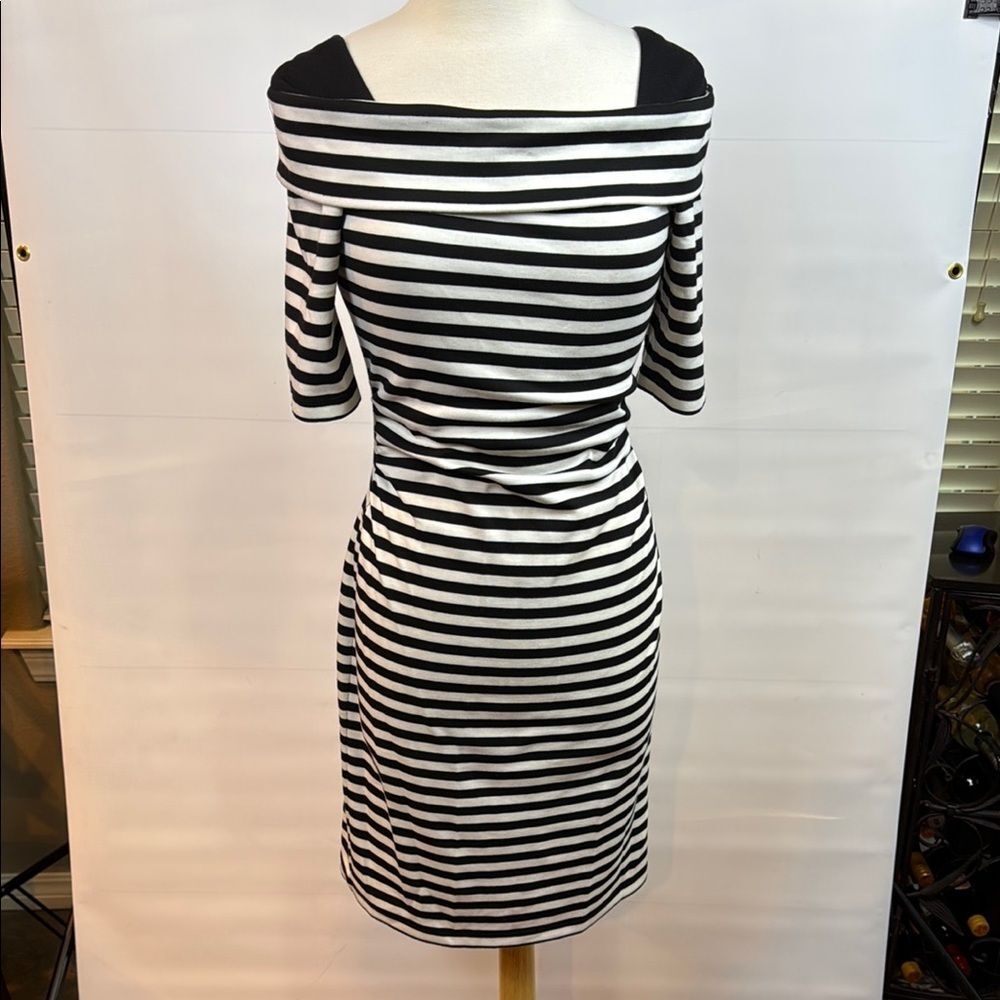 Maggy London Black and White Dress with Bateau Neckline, Size 10
